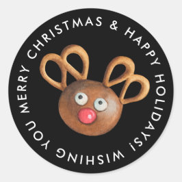 Merry Christmas Rudolph Cookie Custom Ronde Sticker