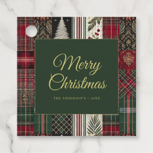 Merry Christmas Rustic Plaid Pattern Bedankjes Labels (Voorkant)