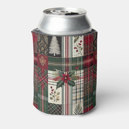 Merry Christmas Rustic Plaid Pattern Blikjeskoeler (Blikje Achterkant)