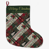 Merry Christmas Rustic Plaid Pattern Grote Kerstsok (Voorkant)