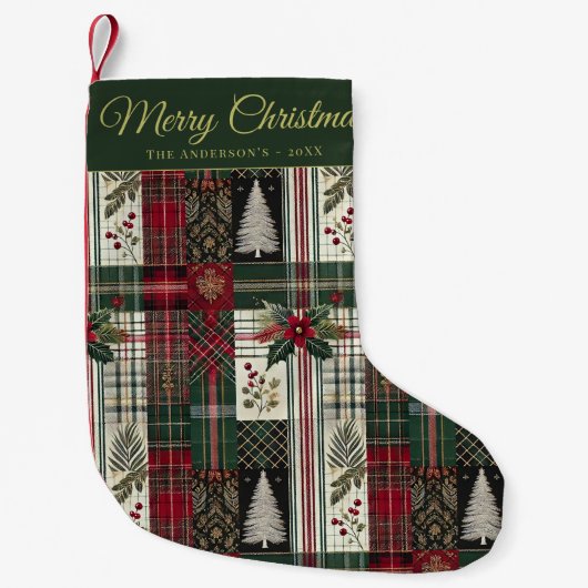 Merry Christmas Rustic Plaid Pattern Kleine Kerstsok (Voorkant)