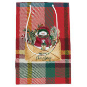 Merry Christmas Rustic Plaid Red and Green Medium Cadeauzakje (Voorkant)