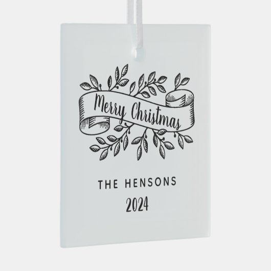 Merry Christmas Rustic Ribbon familienaam Glas Ornament (Voorkant Rechts)