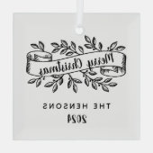 Merry Christmas Rustic Ribbon familienaam Glas Ornament (Achterkant)