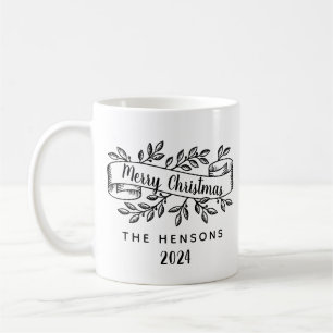 Merry Christmas Rustic Ribbon familienaam Koffiemok