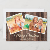 Merry Christmas Rustic Wood 2 Foto Kaart (Voorkant)