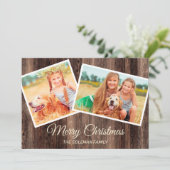 Merry Christmas Rustic Wood 2 Foto Kaart (Staand voorkant)