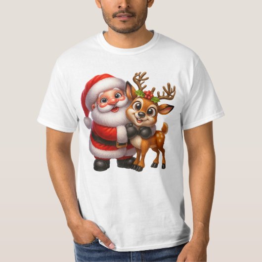 Merry Christmas Santa and Deer T-shirt (Devant)