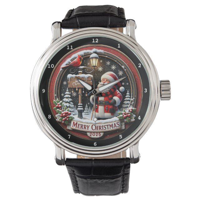 Merry Christmas Santa and Lantern Horloge (Voorkant)