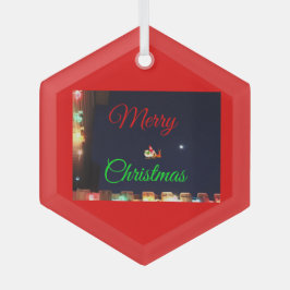 Merry Christmas Santa and Rudolph Glas Ornament