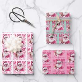 Merry Christmas Santa Blowing Bubble Gum Gift Wrap Inpakpapier Vel