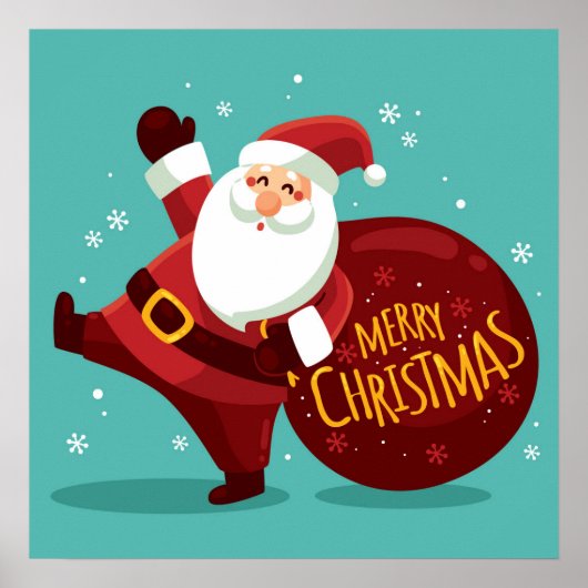 Merry Christmas: Santa Claus Holding Sack of Gifts Poster (Voorkant)
