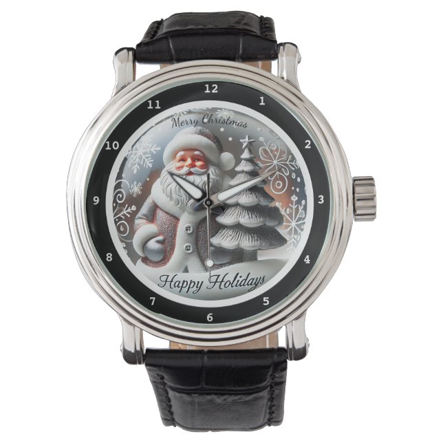 Merry Christmas Santa Claus with Christmas Tree Horloge (Voorkant)
