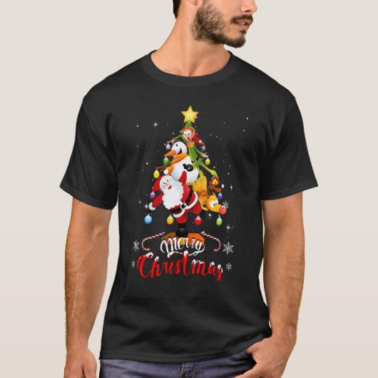 Merry Christmas   Santa Elf Snowman Tree Christmas T-shirt (Voorkant)