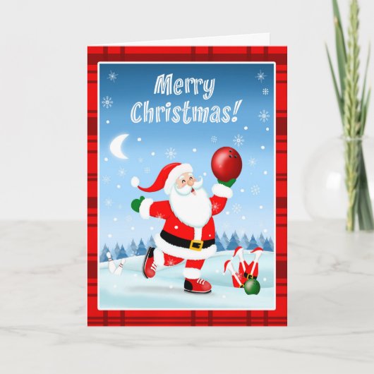 Merry Christmas Santa Happily Bowling Kaart (Voorkant)