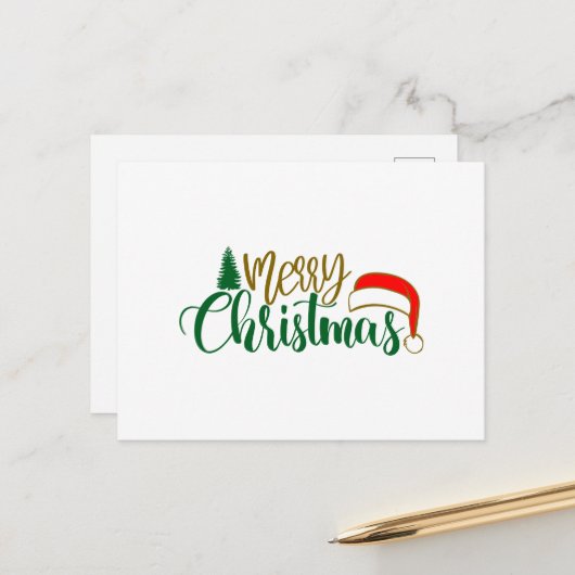 Merry Christmas Santa Hat Briefkaart (Voorkant / Achterkant in situ)
