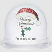 Merry Christmas Santa hat Sparkles Custom text Sneeuwbol (Achterkant)