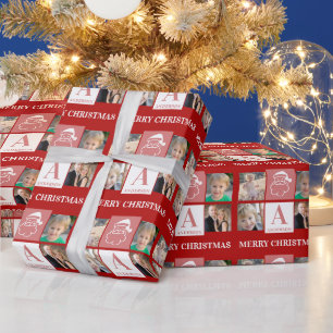 Merry Christmas Santa Monogram 4 foto's Cadeaupapier