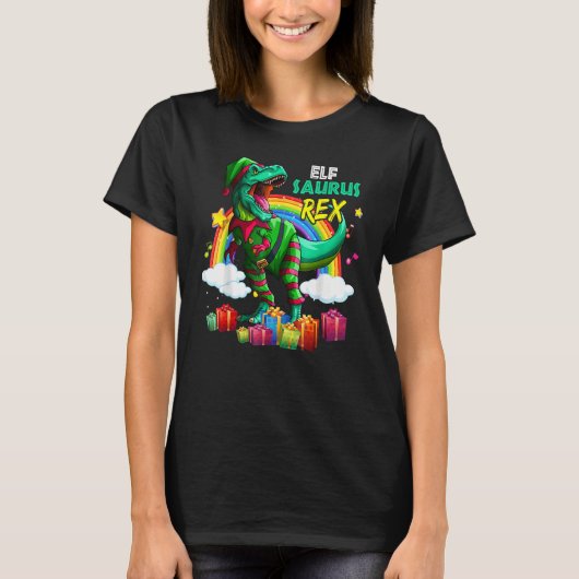 Merry Christmas Santa Rainbow Elf Saurus Rex T-shirt (Voorkant)