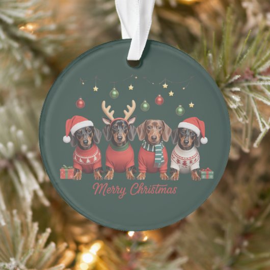 Merry Christmas Santa Reindeer Dachshund Weiner  (Arbre)