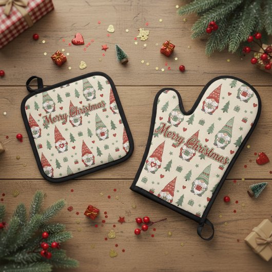 Merry Christmas Scandinavian Gnome Ovenwant & Pannenlap Set