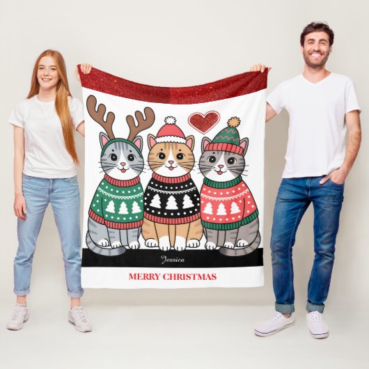 Merry Christmas Schattige Cats Fleece Deken (In situ)