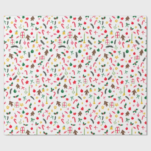 Merry Christmas Schattige Doodle Whimsical Pattern Cadeaupapier (Vlak)