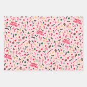 Merry Christmas Schattige Doodle Whimsical Pattern Inpakpapier Vel (Voorkant)