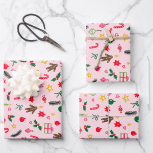 Merry Christmas Schattige Doodle Whimsical Pattern Inpakpapier Vel