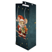 Merry Christmas Schattige Mouse Wijn Cadeautas (Achterkant Gekanteld)