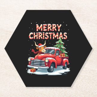 Merry Christmas Scottish Highland Cow Xmas Farm An Kartonnen Onderzetters