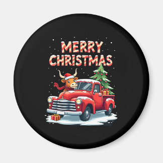 Merry Christmas Scottish Highland Cow Xmas Farm An Magneet