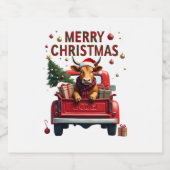 Merry Christmas Scottish Highland Cow Xmas Farm An Sparkling Wijnetiket (Enkel label)