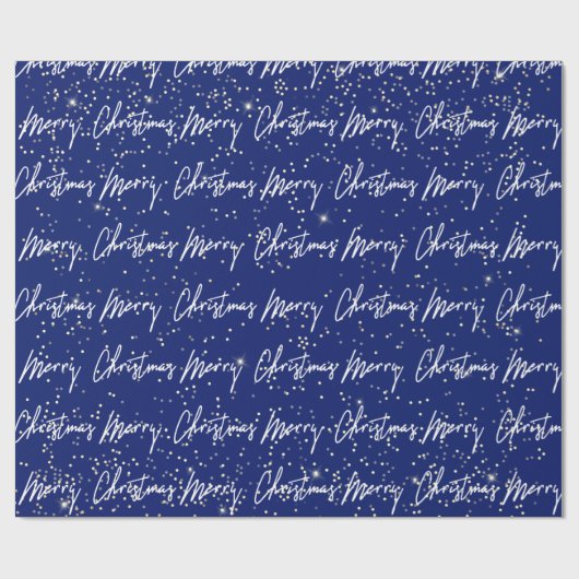 Merry Christmas Script Blauw Wit Goud Confetti Cadeaupapier (Vlak)