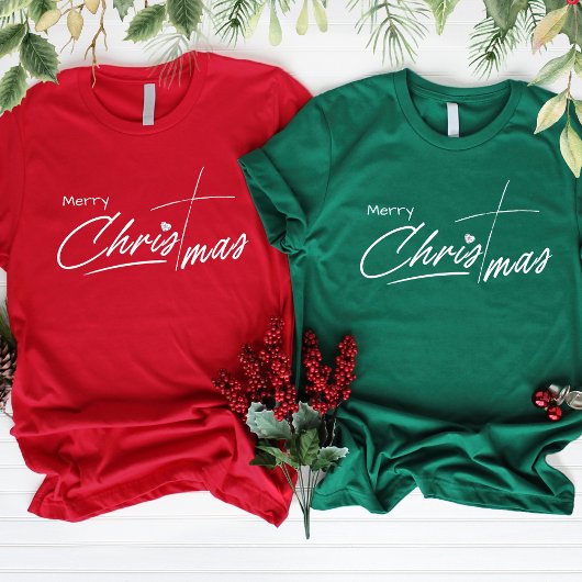 Merry Christmas Script Christelijk Cross Diamond T-shirt