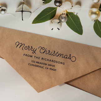 Merry Christmas Script Familienaam Retouradres Zelfinktende Stempel