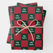 Merry Christmas Script Green and Red Checkerboard Inpakpapier Vel (In situ)