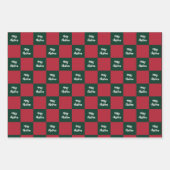 Merry Christmas Script Green and Red Checkerboard Inpakpapier Vel (Voorkant)