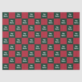 Merry Christmas Script Green and Red Checkerboard Tissuepapier