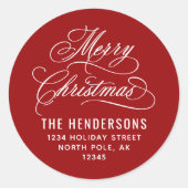 Merry Christmas Script Retouradres rood Ronde Sticker (Voorkant)