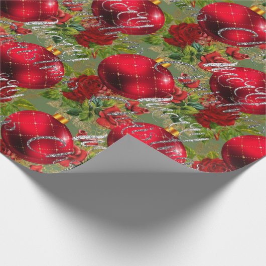 Merry Christmas Script Rozen Red Mint Groen Goud Cadeaupapier (Hoek)