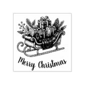 Merry Christmas Script Santa Sleigh Holiday Rubberstempel (Afrduk)