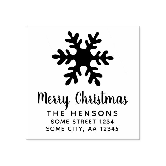Merry Christmas Script Snowflake Family Address Rubberstempel (Afrduk)