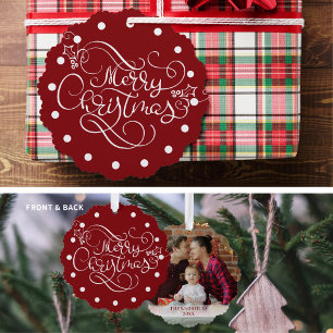 Merry Christmas Script Typografie Aangepaste kleur Ornament Kaart