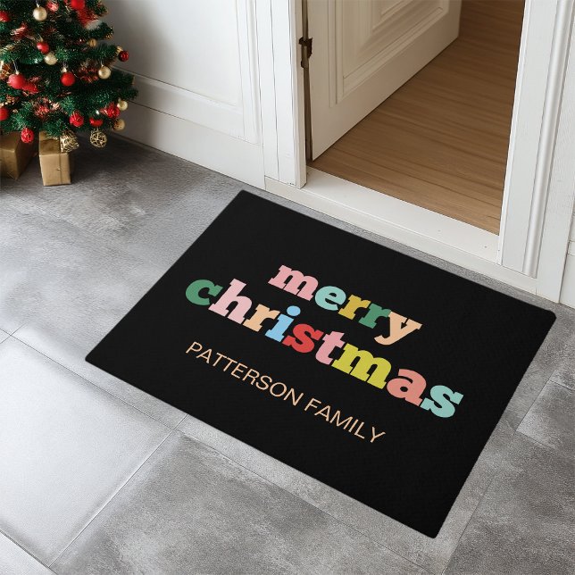 MERRY CHRISTMAS Script Typografie Custom Family Deurmat (MERRY CHRISTMAS Script Typography Custom Family Doormat)