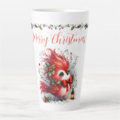 Merry Christmas Script with Whimsical Holiday Bird Latte Mok (Voorkant)
