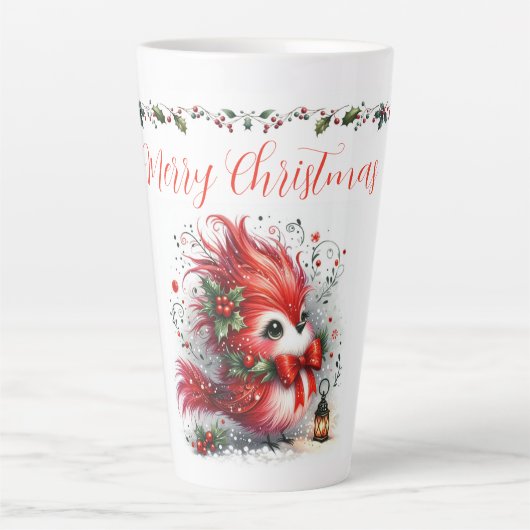 Merry Christmas Script with Whimsical Holiday Bird Latte Mok (Voorkant)
