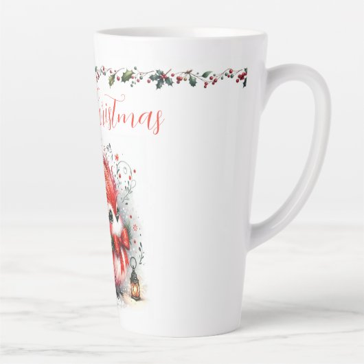 Merry Christmas Script with Whimsical Holiday Bird Latte Mok (Rechts)