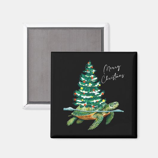 Merry Christmas Sea Turtle Xmas Tree Lights Pjs Me Magneet (Voorkant / Achterkant)