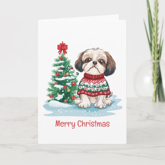 Merry Christmas Shih Tzu Santa Dog Feestdagen Kaart (Voorkant)